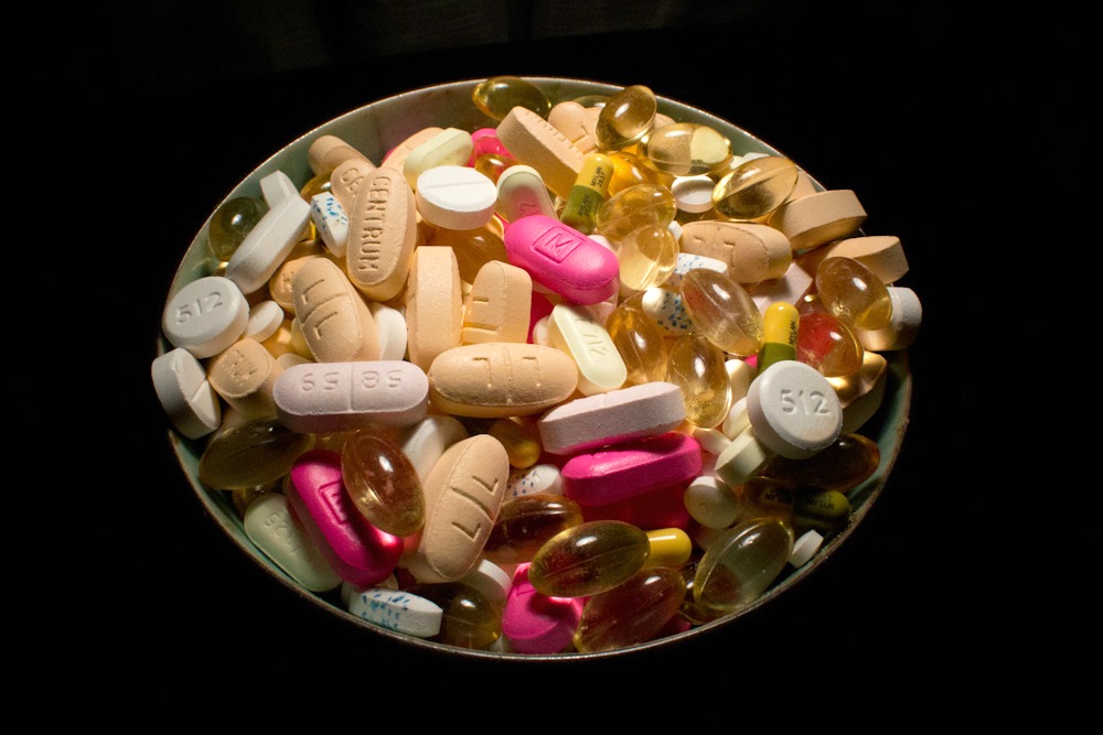 Bowl full of prescription drugs